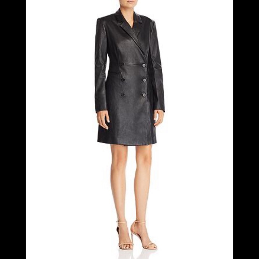 NWT Theory: Double-Breasted Bristol Leather Blazer Dress - Picture 3 of 15